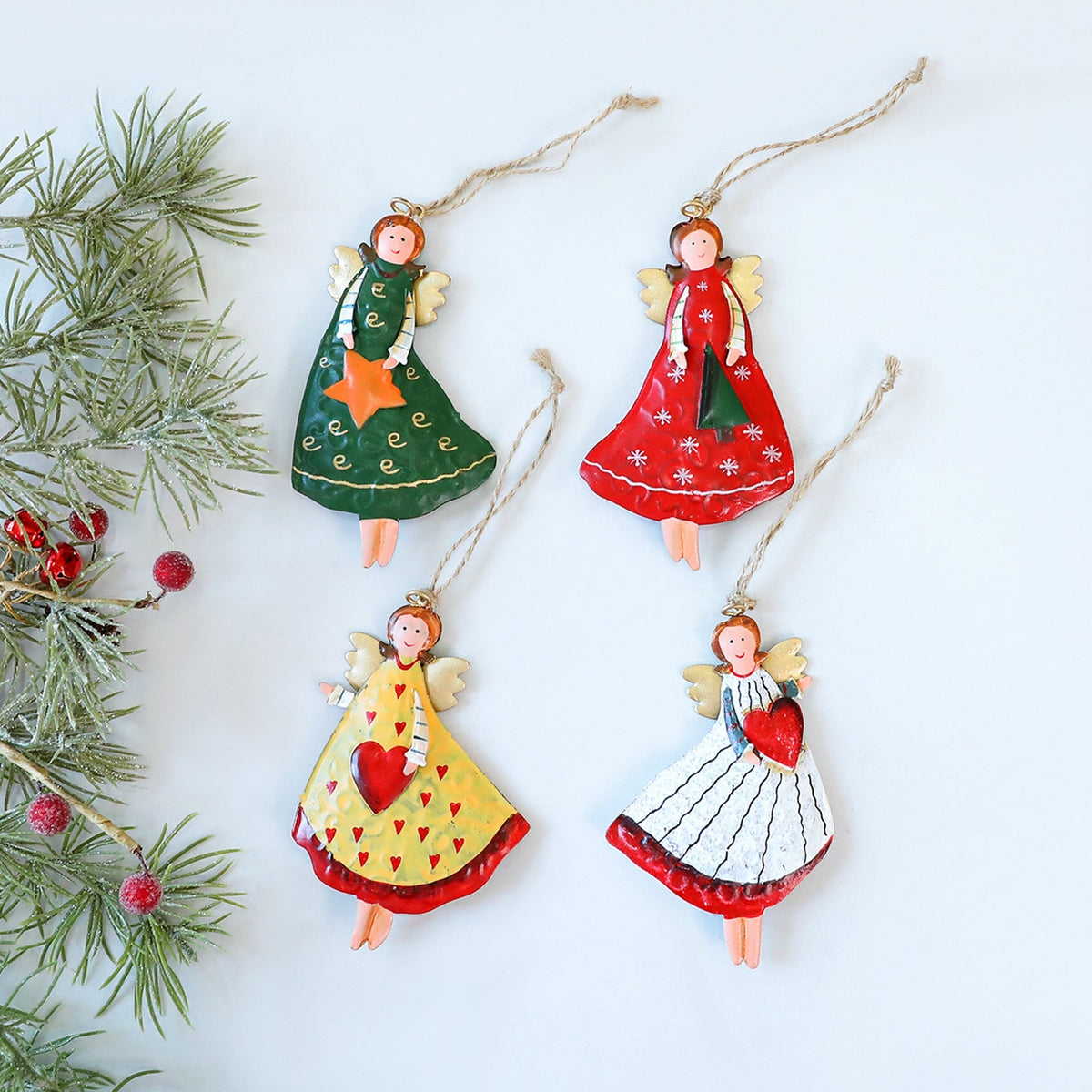 Rustic Metal Angel Ornaments for Christmas Tree Decor
