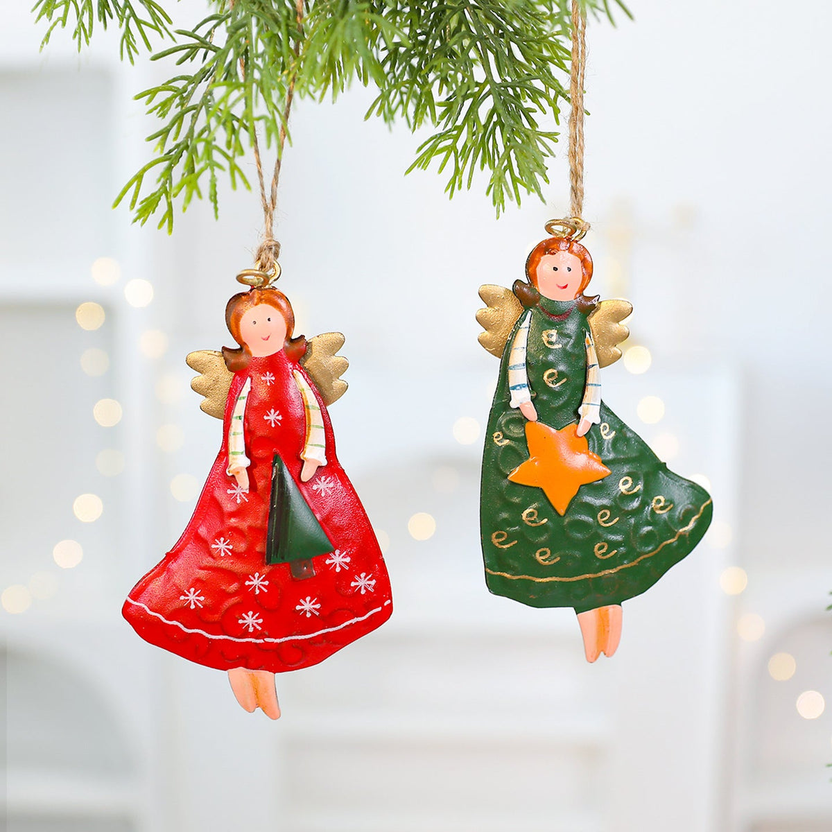 Rustic Metal Angel Ornaments for Christmas Tree Decor