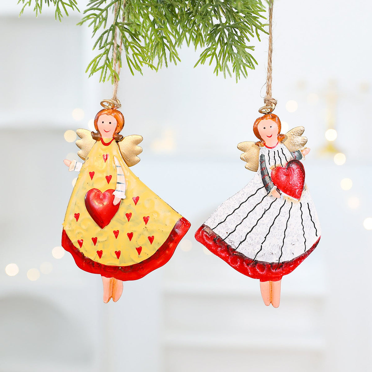 Rustic Metal Angel Ornaments for Christmas Tree Decor