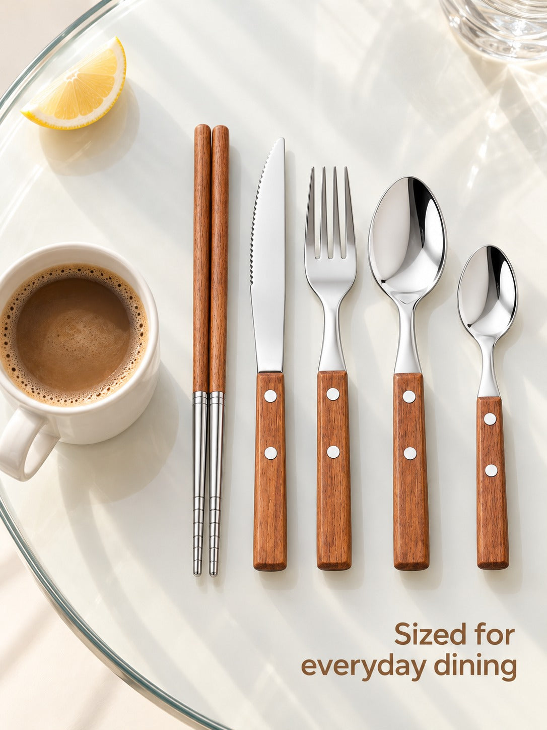 Rustic Wood Handle Stainless Steel Flatware Set, 5-Piece