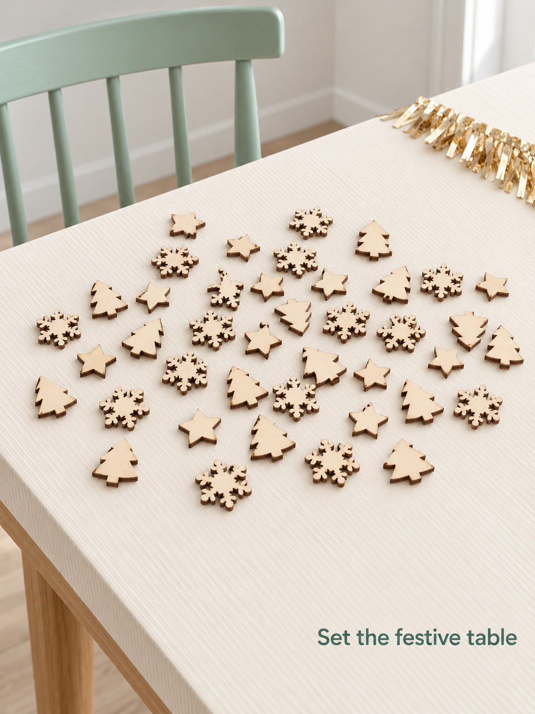 Rustic Wooden Christmas Confetti Shapes, 50 Pieces