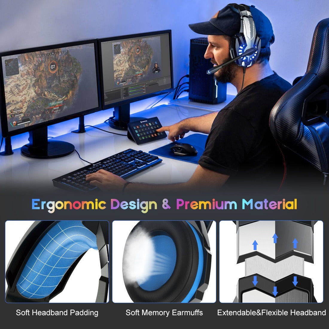 Wired LED Gaming Headset with Boom Mic for PC and PS4