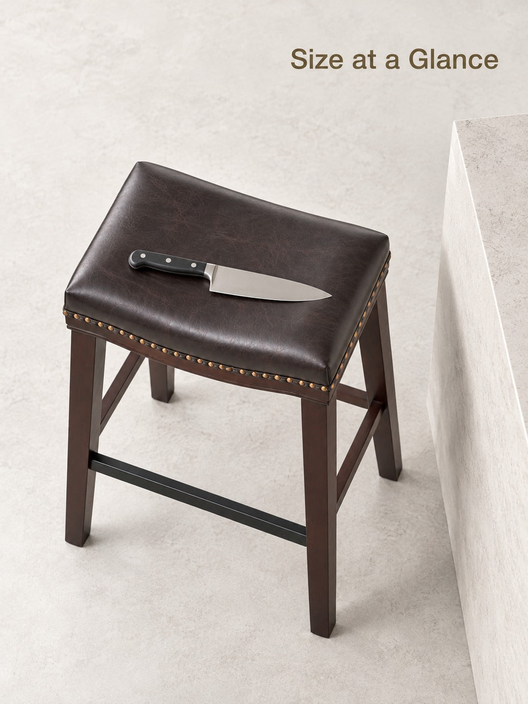 Saddle Bar Stool with Brass Nailhead Trim for Kitchen