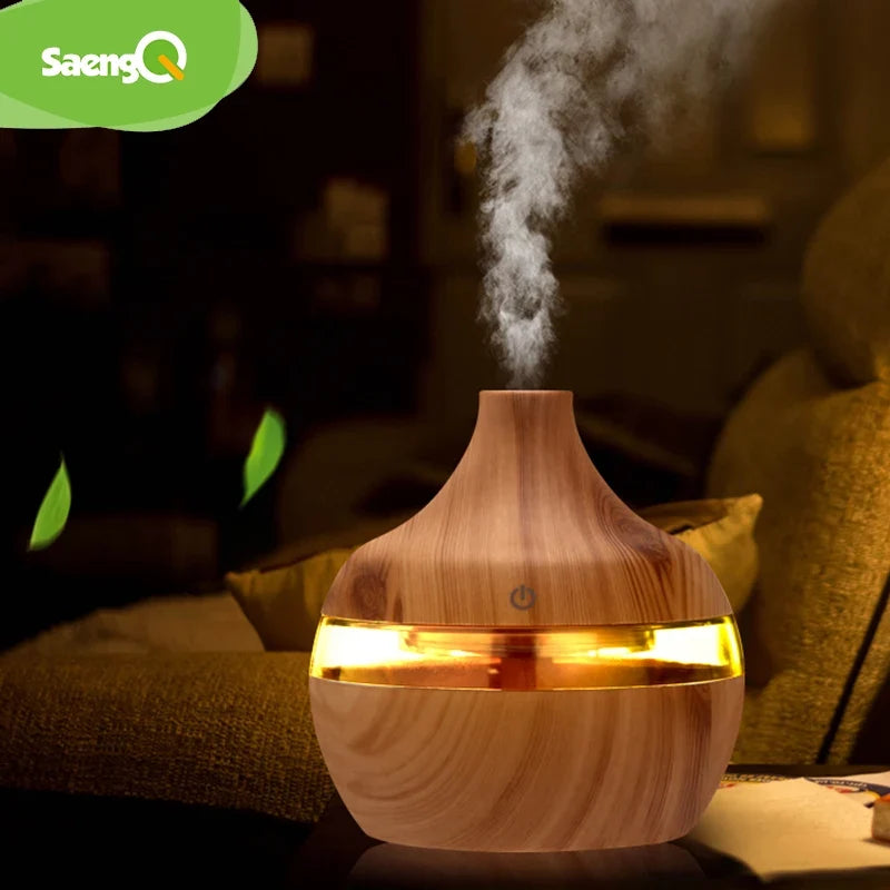 Ultrasonic Wood Grain Humidifier with Warm LED Glow