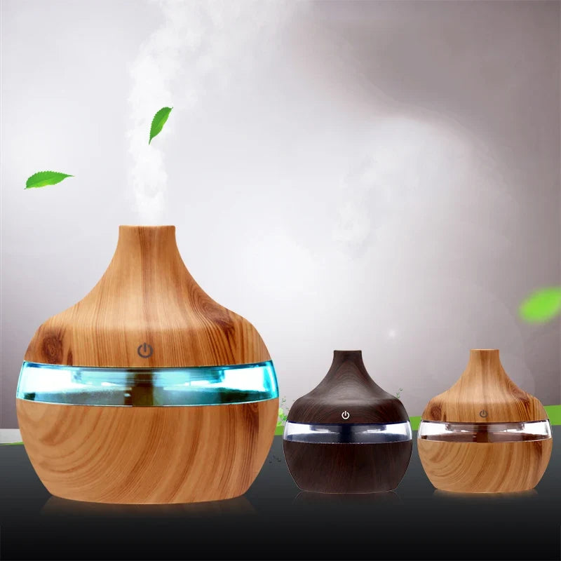 Ultrasonic Wood Grain Humidifier with Warm LED Glow