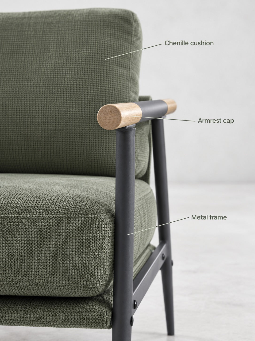 Chenille Armchair with Metal Frame for Reading Corners