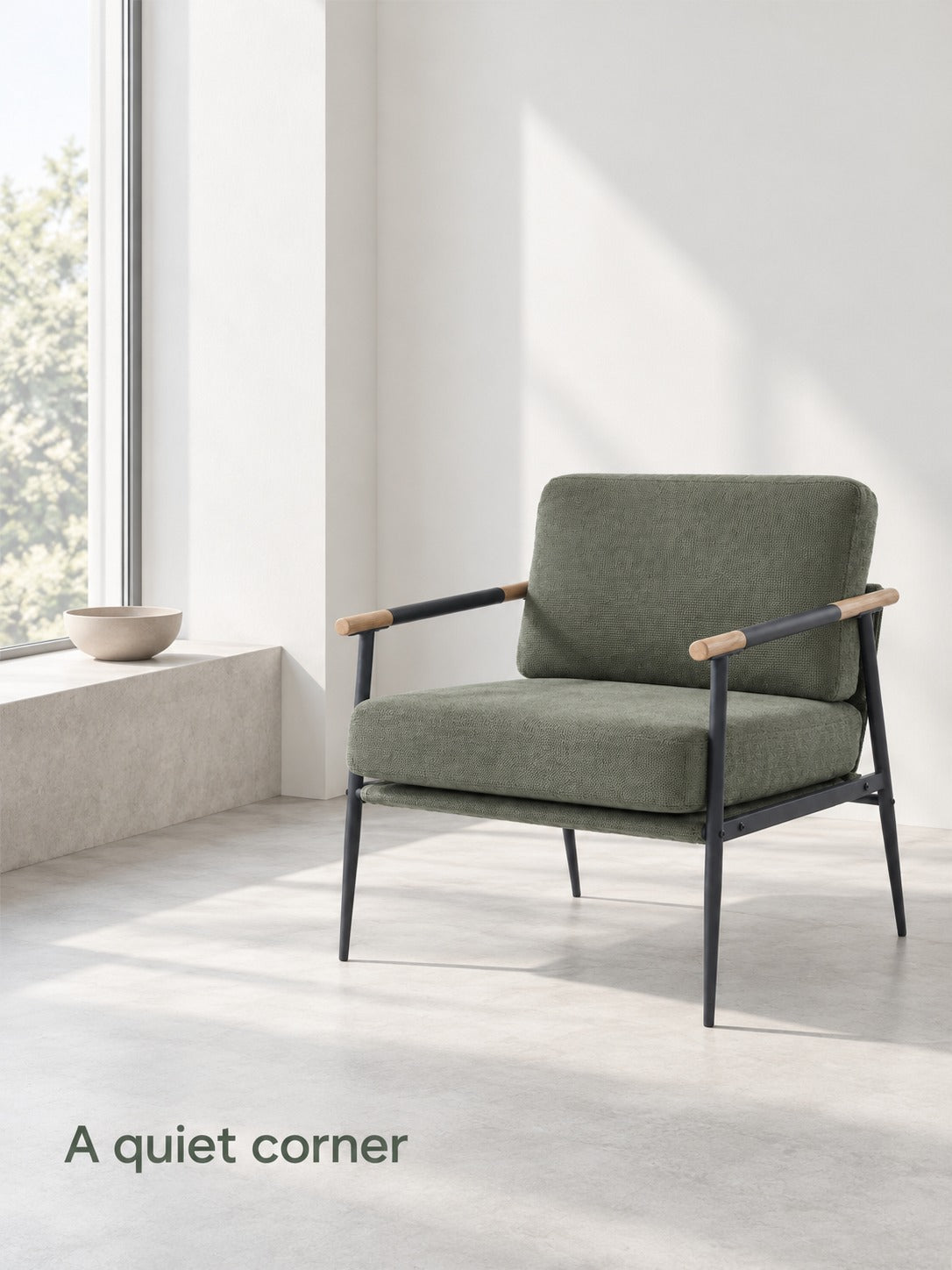 Chenille Armchair with Metal Frame for Reading Corners