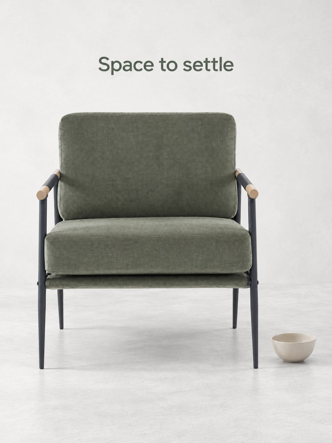 Chenille Armchair with Metal Frame for Reading Corners
