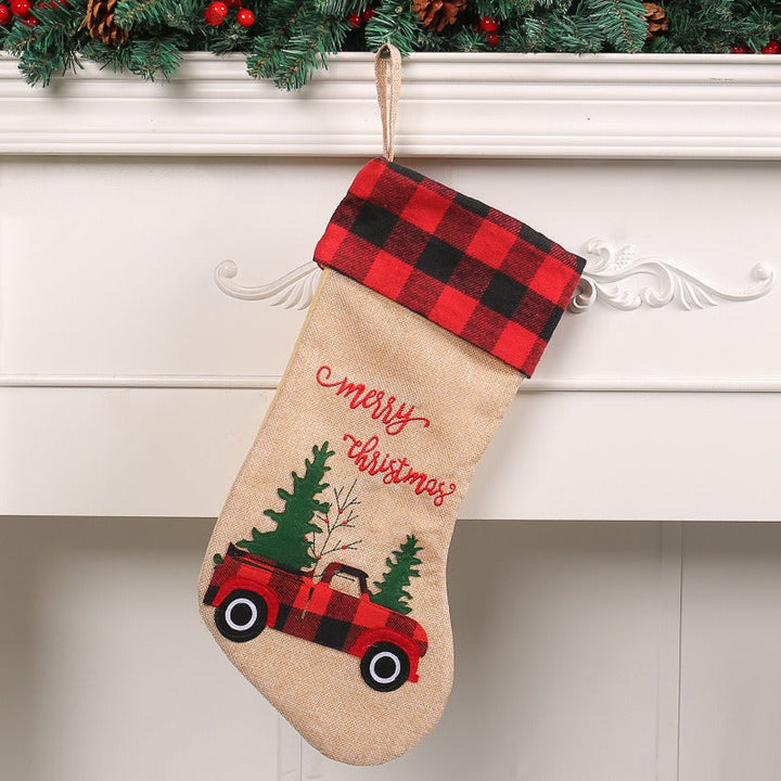 Christmas Stocking Red Truck Rustic Fireplace Decor