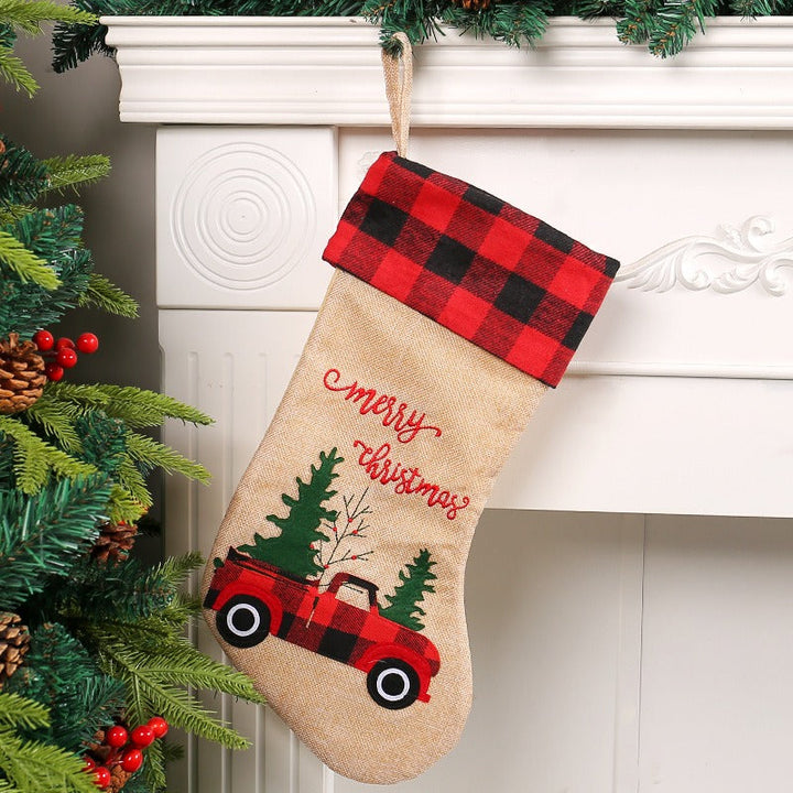 Christmas Stocking Red Truck Rustic Fireplace Decor