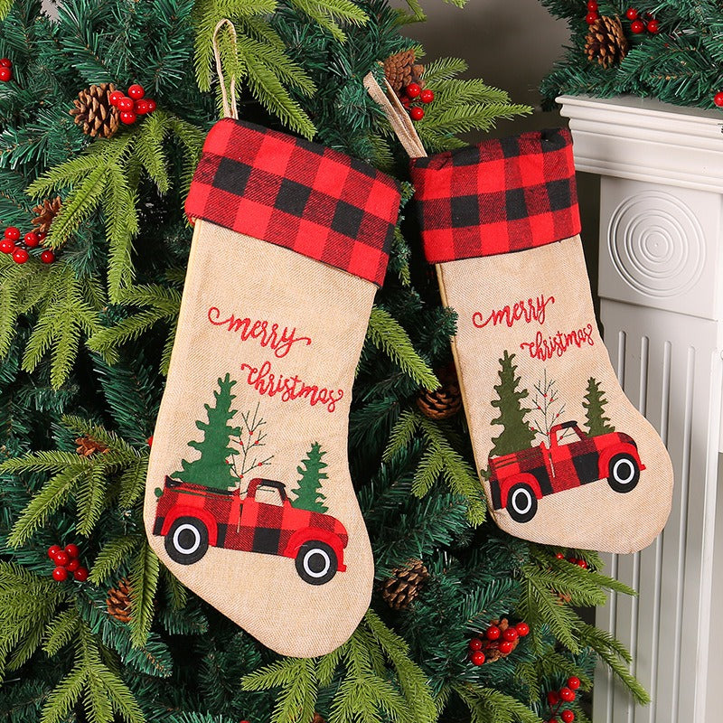 Christmas Stocking Red Truck Rustic Fireplace Decor