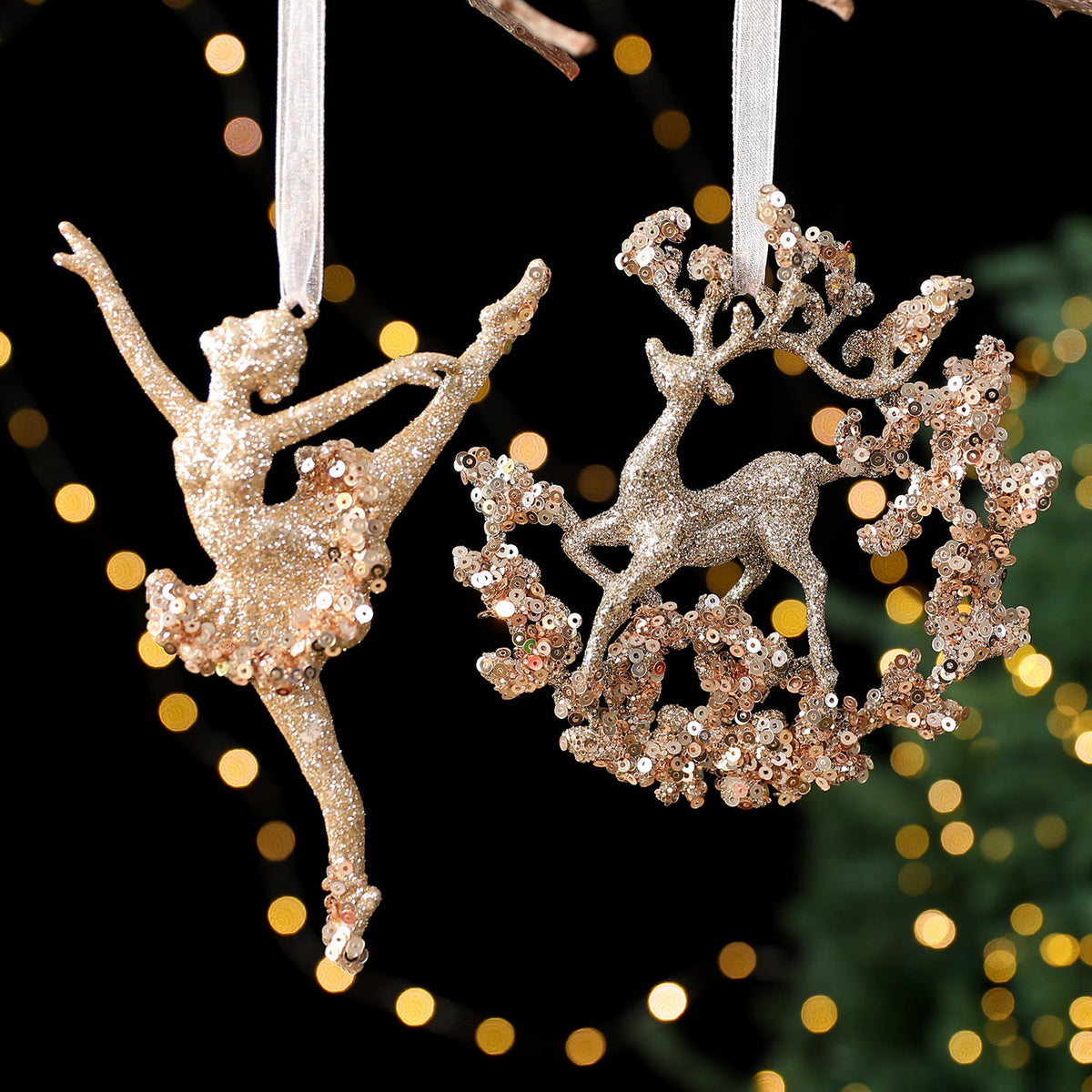 Christmas Tree Ornaments Champagne Gold Sparkling Decor