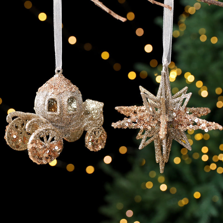 Christmas Tree Ornaments Champagne Gold Sparkling Decor
