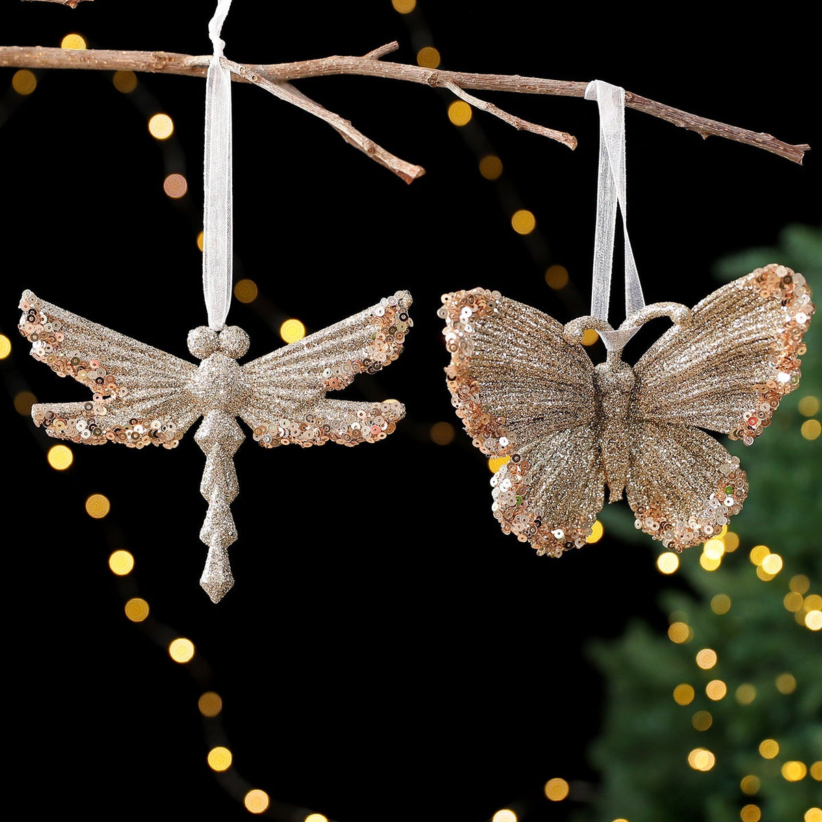 Christmas Tree Ornaments Champagne Gold Sparkling Decor