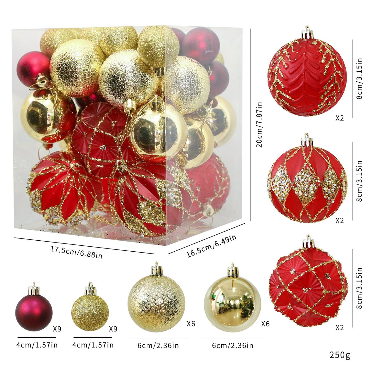 Christmas Ornament Set 36pc Red Green Gold Decor
