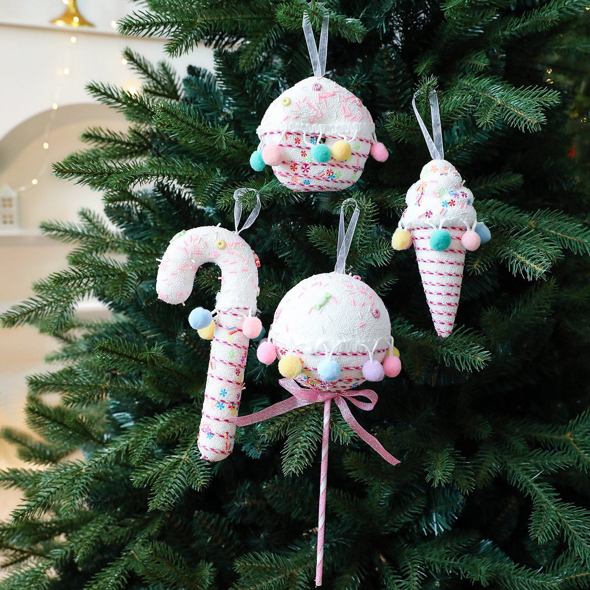 Pastel Christmas Ornaments for a Candy-Themed Holiday Tree