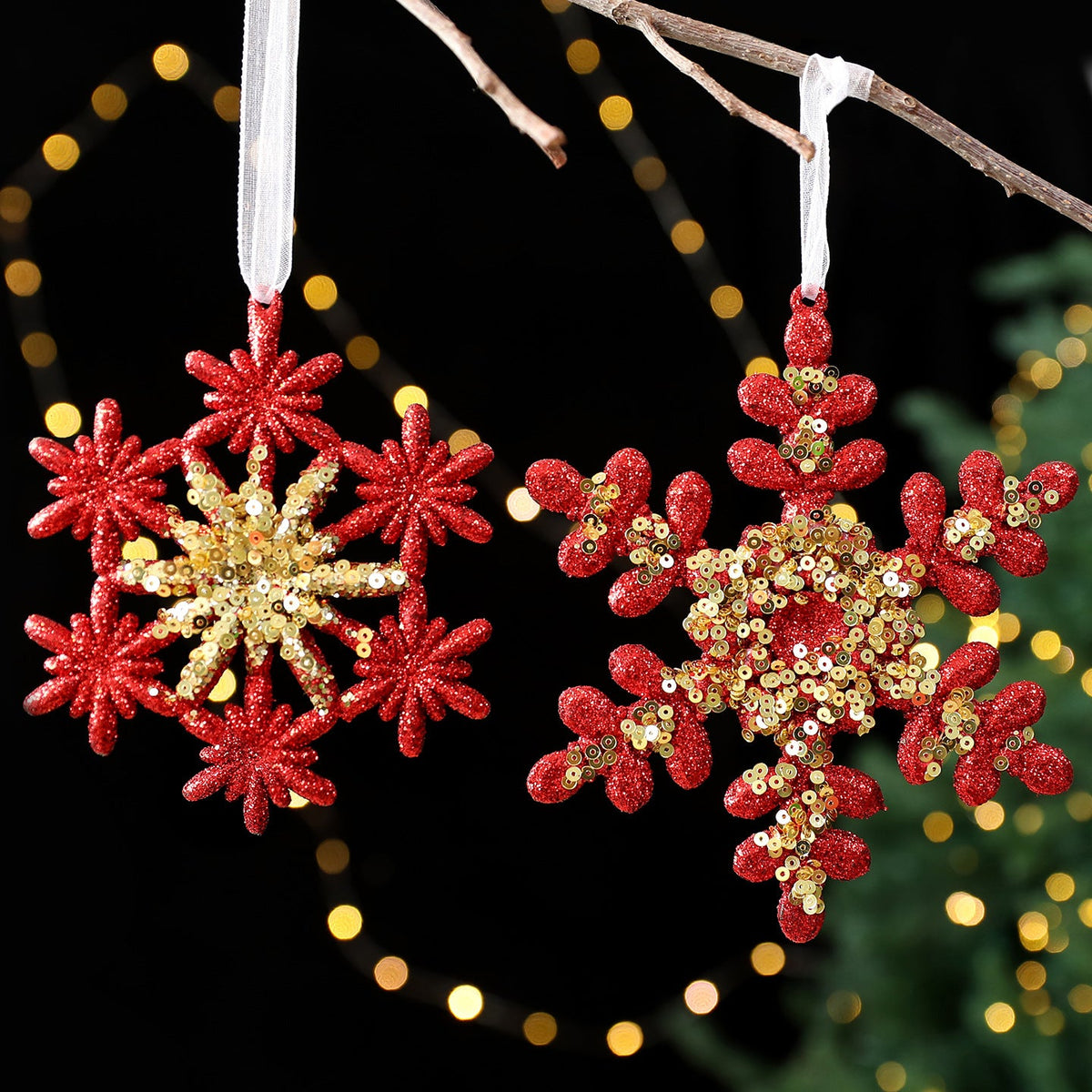 Christmas Tree Ornaments: Red & Gold Glitter Set