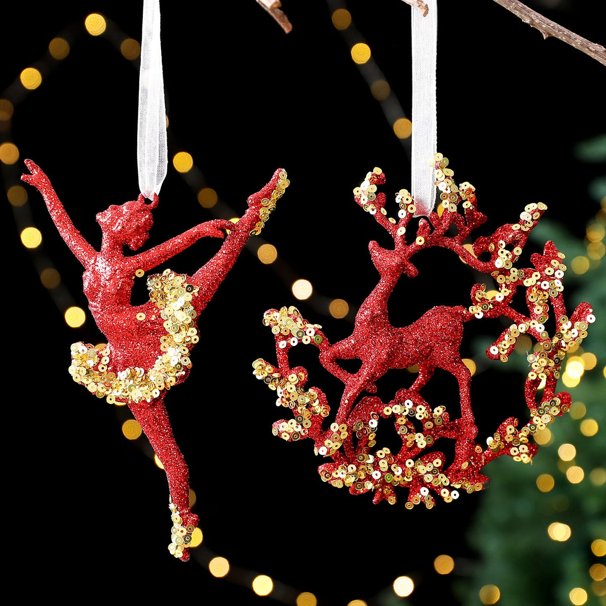 Christmas Tree Ornaments: Red & Gold Glitter Set