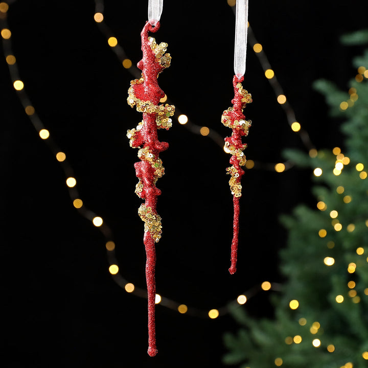Christmas Tree Ornaments: Red & Gold Glitter Set