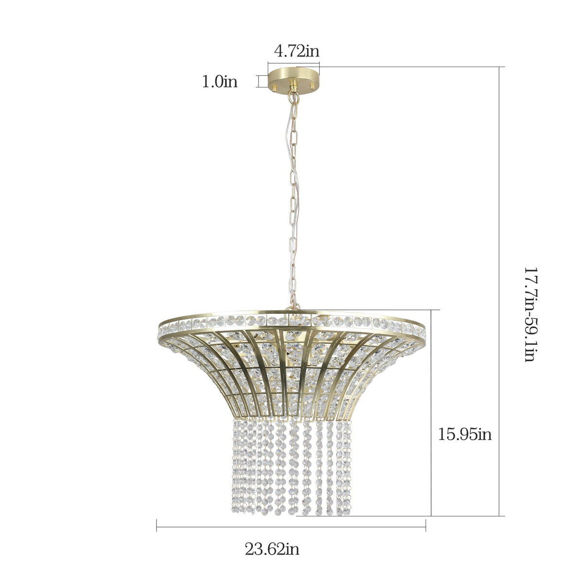 8-Light Gold Crystal Waterfall Chandelier, 23.6 Inch