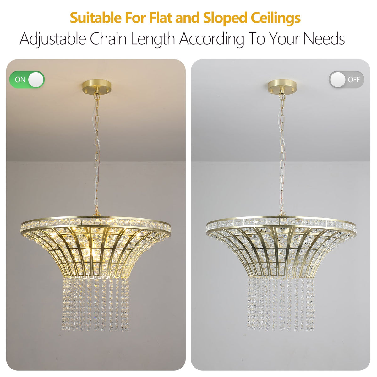 8-Light Gold Crystal Waterfall Chandelier, 23.6 Inch