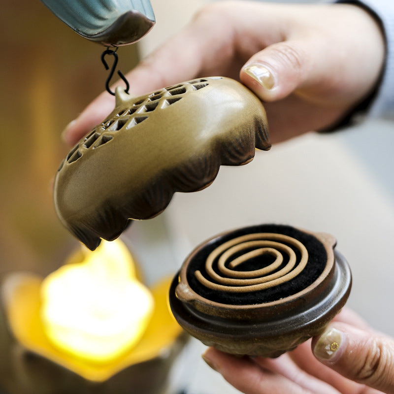Sandalwood Incense Burner With Glowing Lotus Light