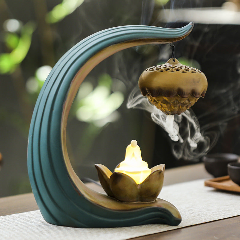 Sandalwood Incense Burner With Glowing Lotus Light