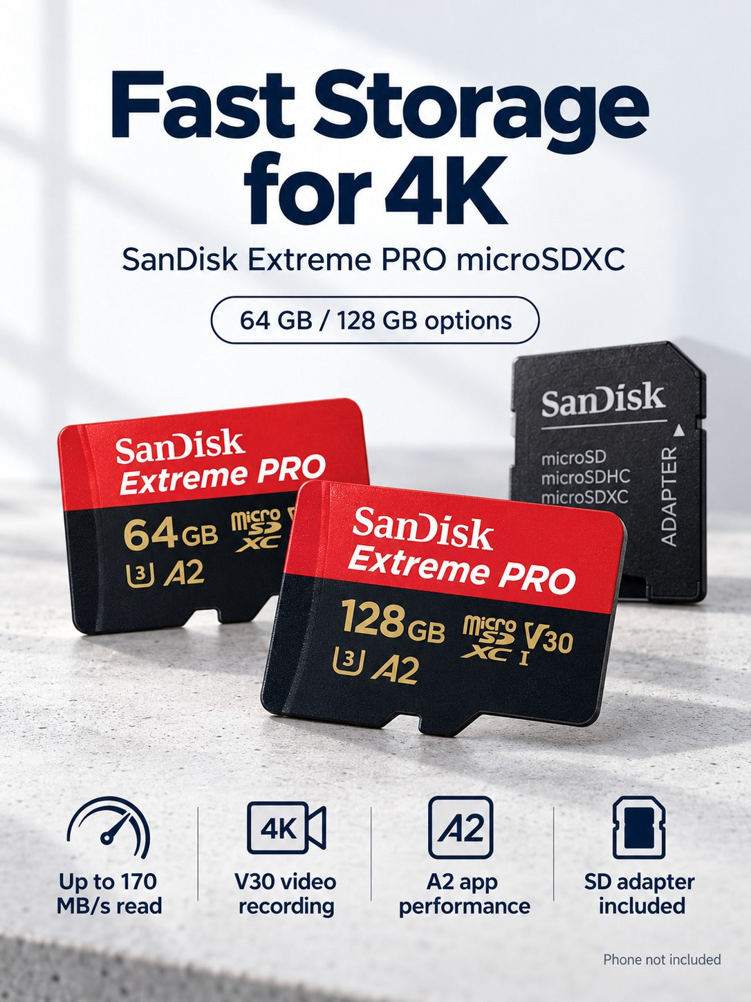 microSD Card 170MB/s for 4K Video and Phone Storage