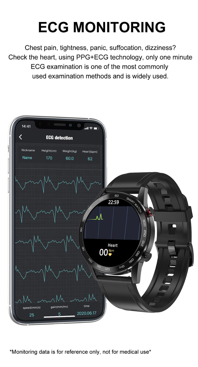 ECG Smartwatch with Heart Check & IP68 Waterproof Design