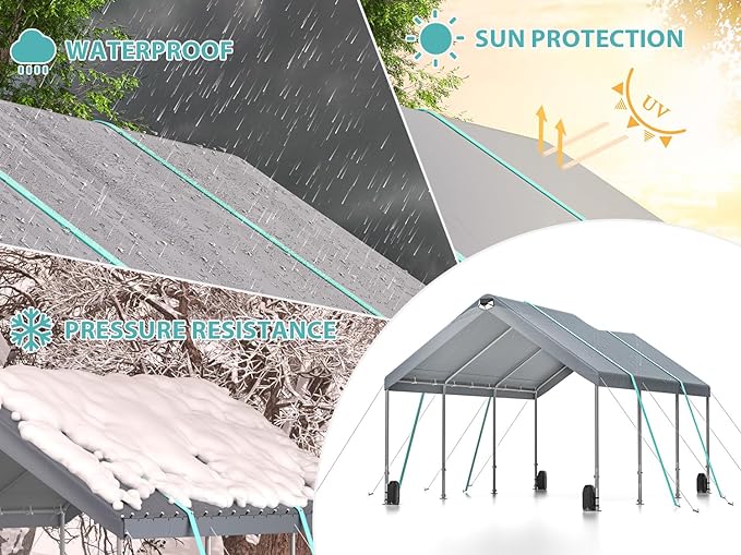 10x20 Ft Adjustable Carport with Detachable Roof Walls