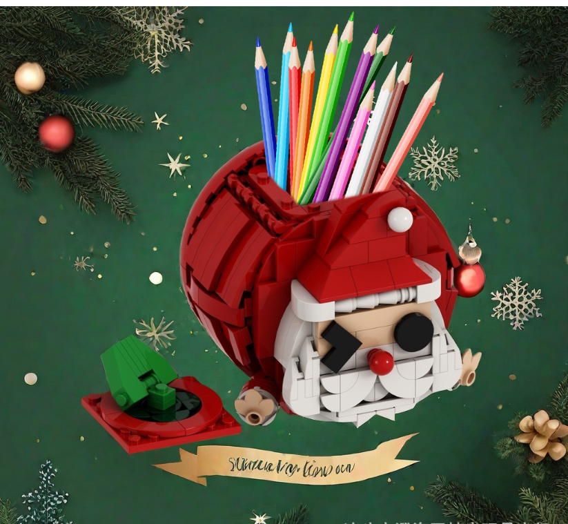 Santa Building-Block Pen Holder Holiday Desk Decor