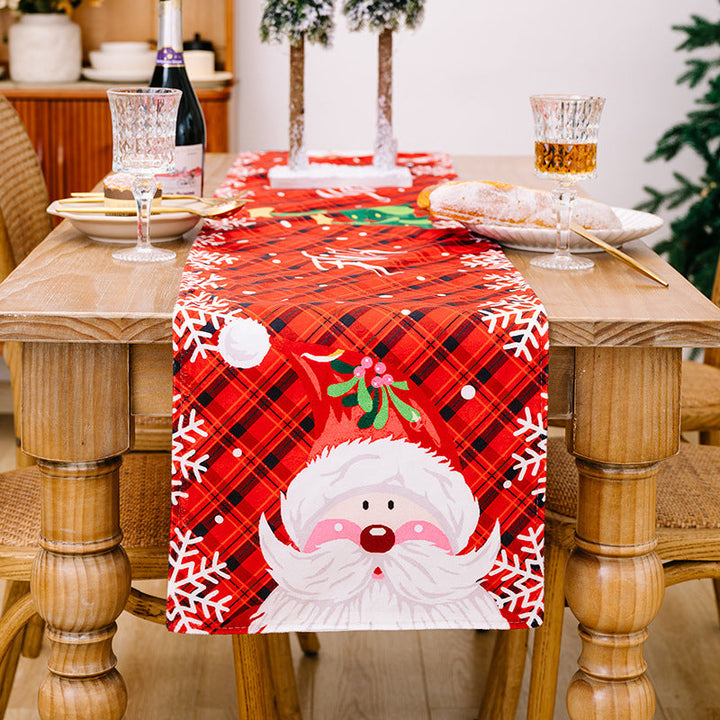 Christmas Table Runner with Santa & Snowman Print