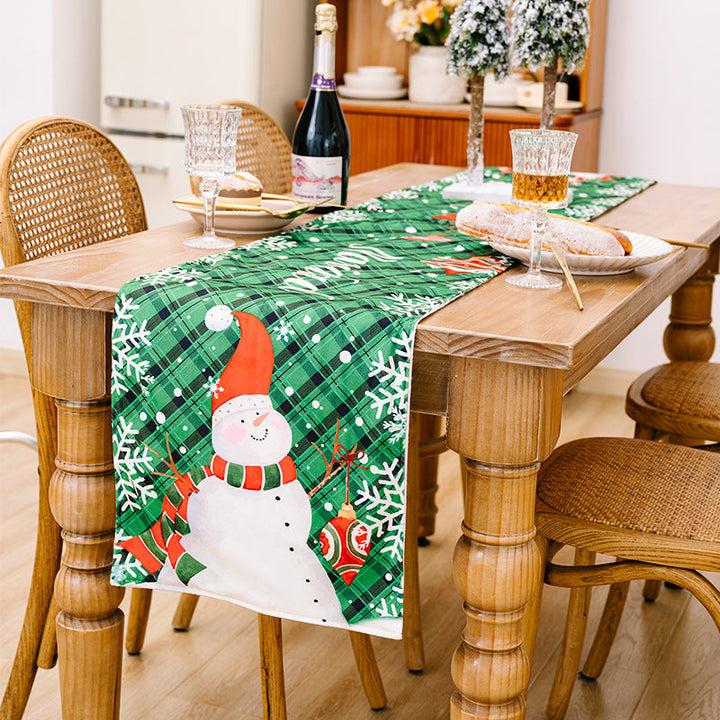 Christmas Table Runner with Santa & Snowman Print