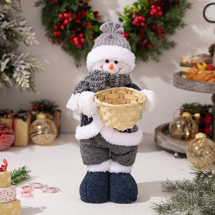Standing Santa Claus Doll with Woven Basket Decor