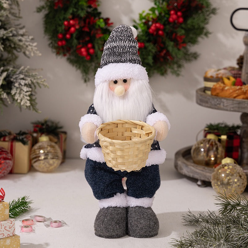 Standing Santa Claus Doll with Woven Basket Decor