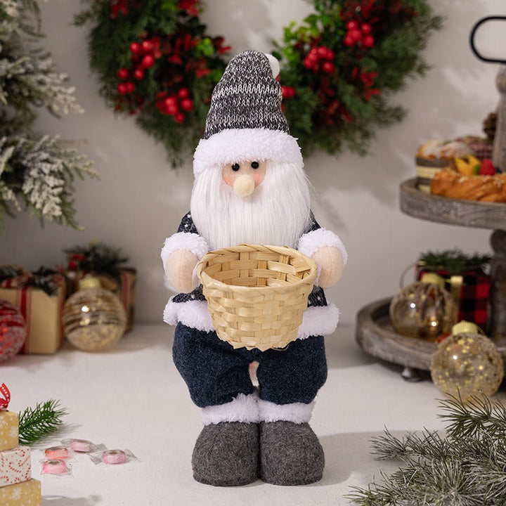 Standing Santa Claus Doll with Woven Basket Decor
