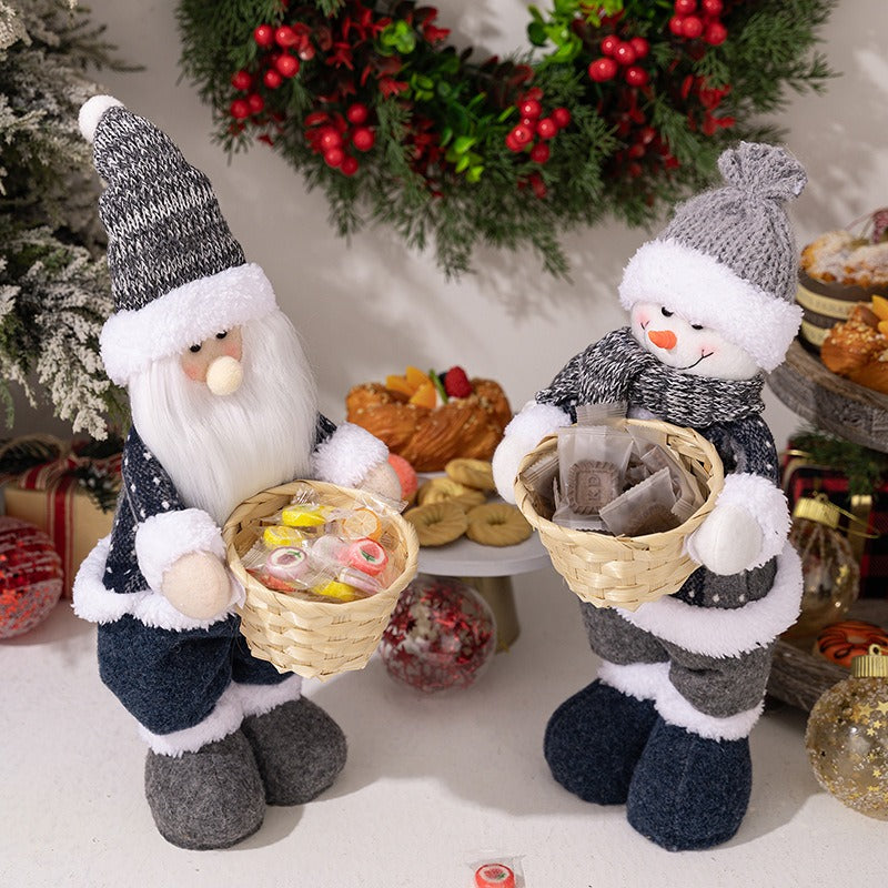 Standing Santa Claus Doll with Woven Basket Decor