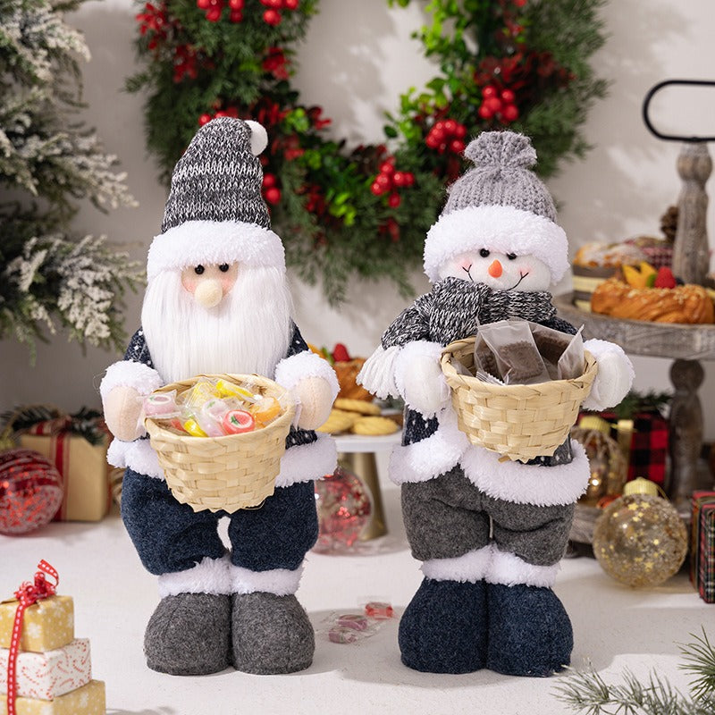 Standing Santa Claus Doll with Woven Basket Decor