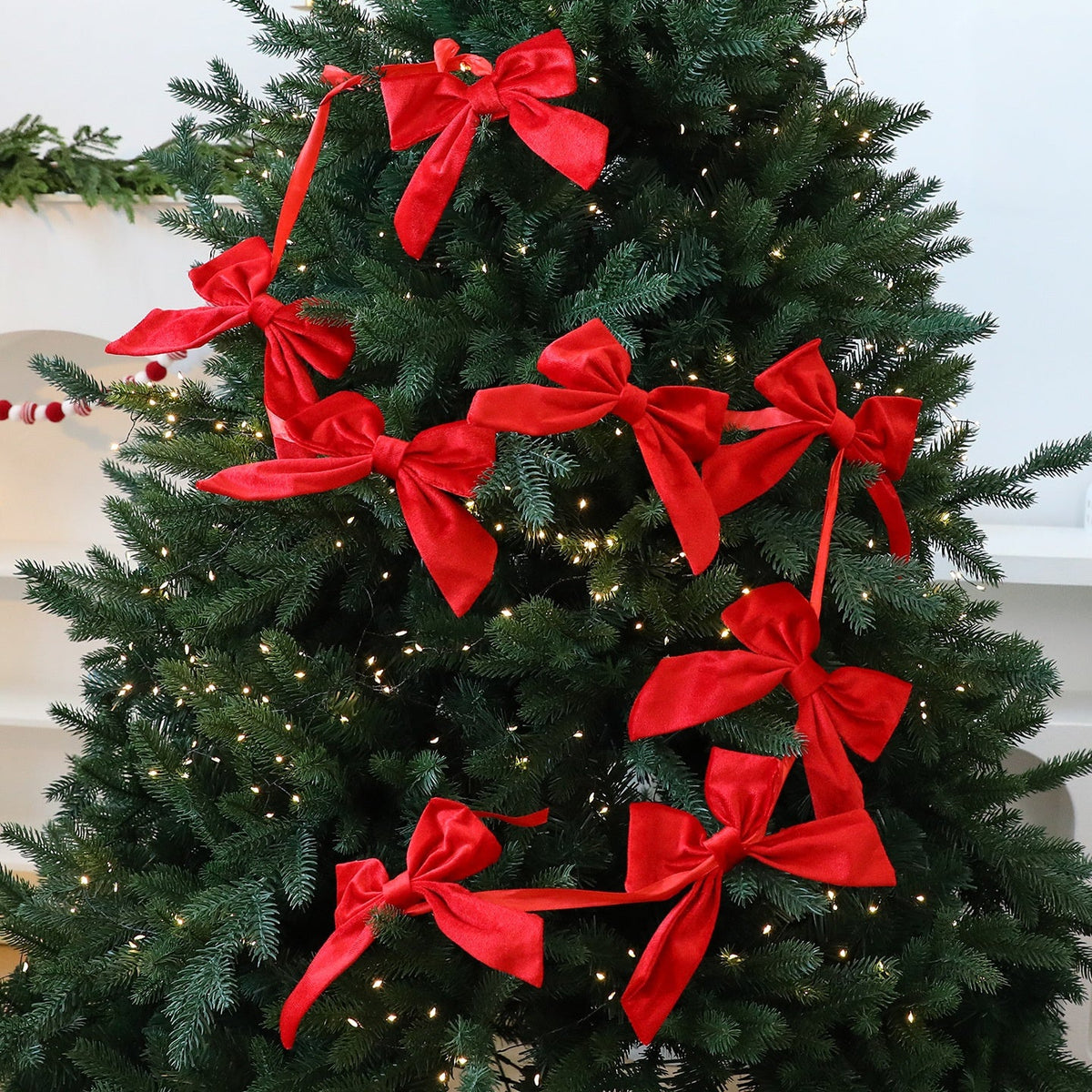 Christmas Bow Garland for Classic Red Tree and Mantel Decor