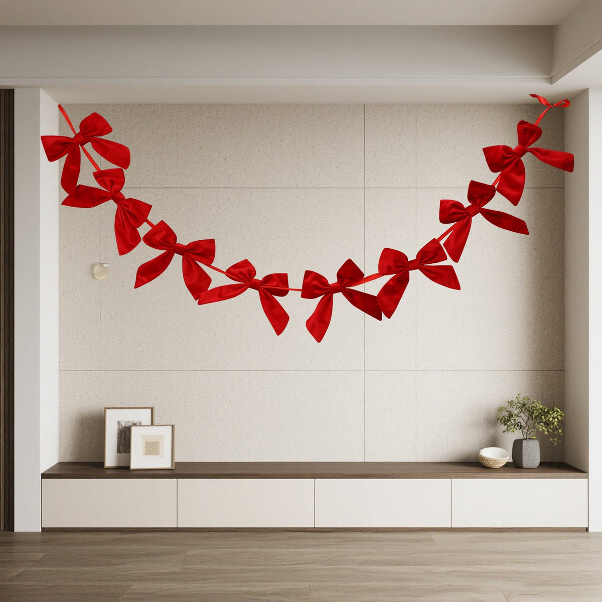 Christmas Bow Garland for Classic Red Tree and Mantel Decor