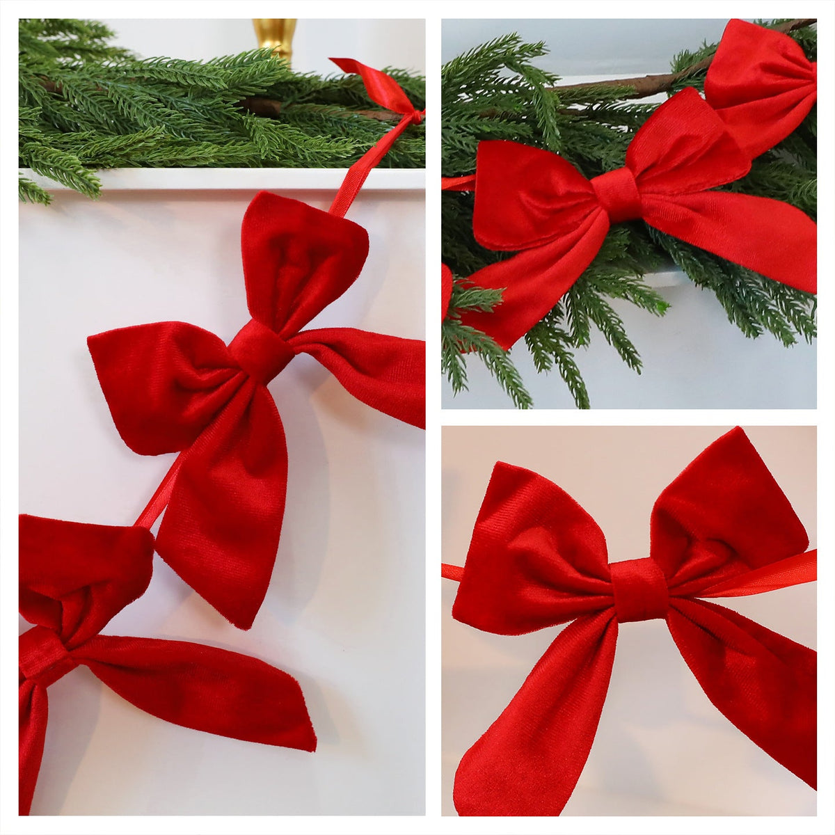 Christmas Bow Garland for Classic Red Tree and Mantel Decor