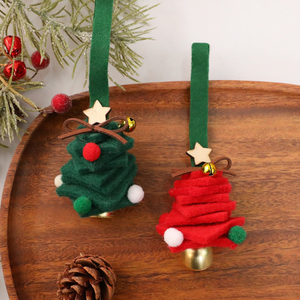 Mini Felt Christmas Tree Ornaments with Jingle Bells