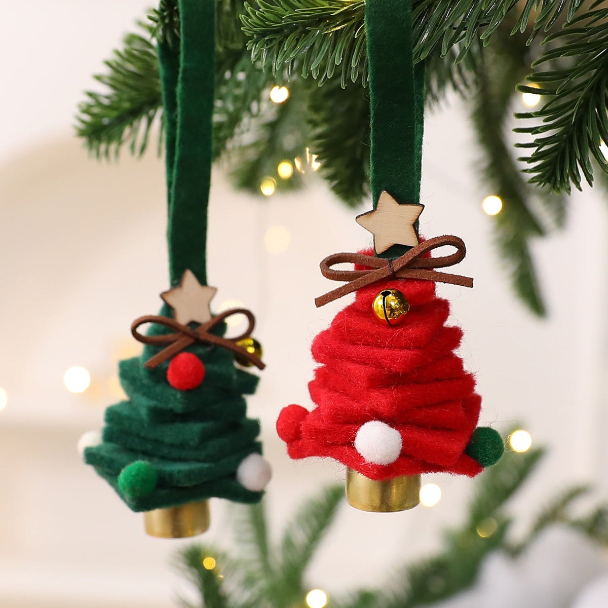 Mini Felt Christmas Tree Ornaments with Jingle Bells