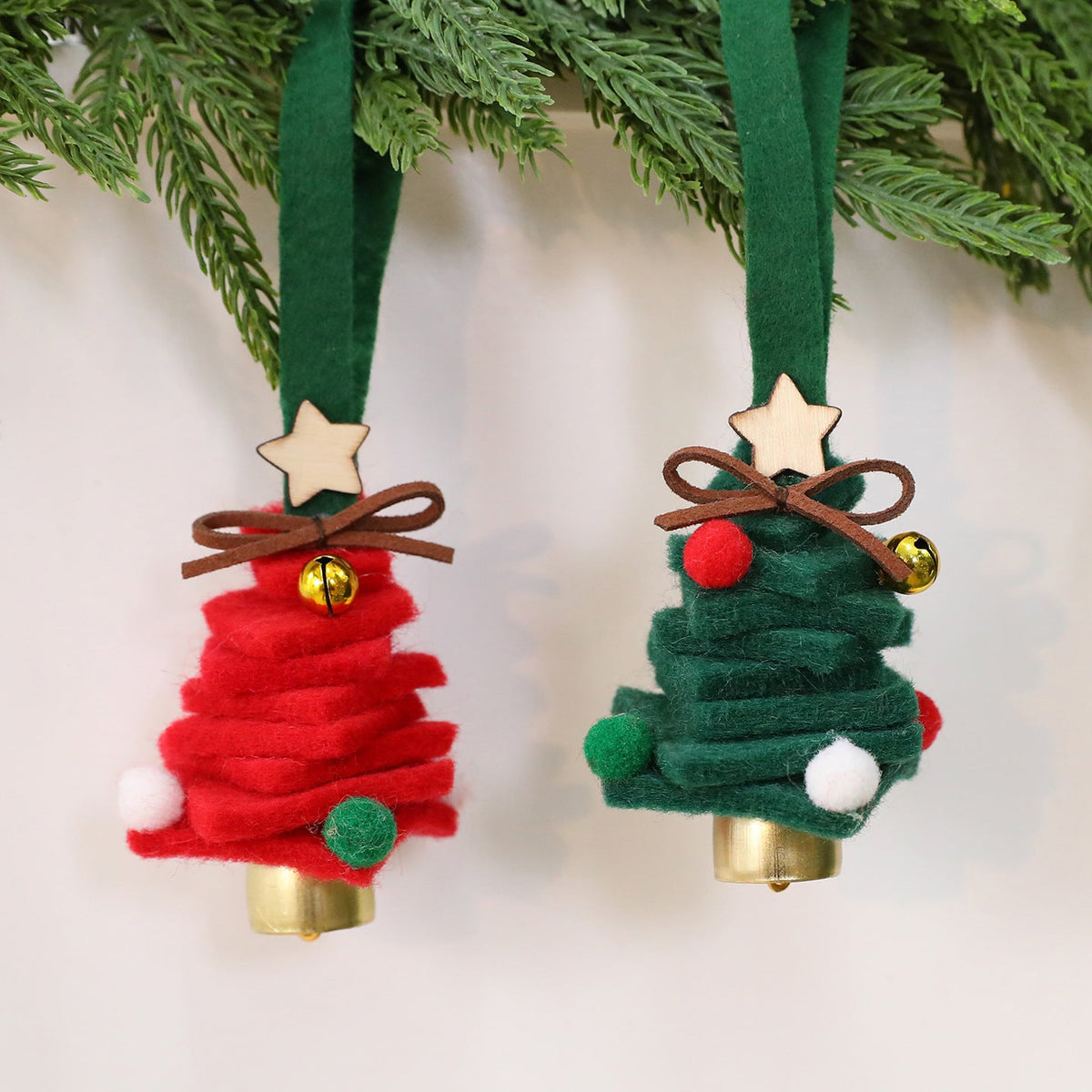 Mini Felt Christmas Tree Ornaments with Jingle Bells