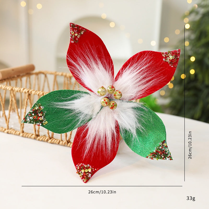 Velvet Poinsettia Christmas Tree Decoration Stem, 26cm