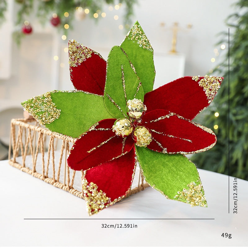 Velvet Poinsettia Christmas Tree Decoration Stem, 26cm