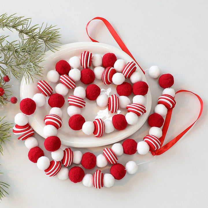 Red and White Christmas Felt Garland for Tree Decor