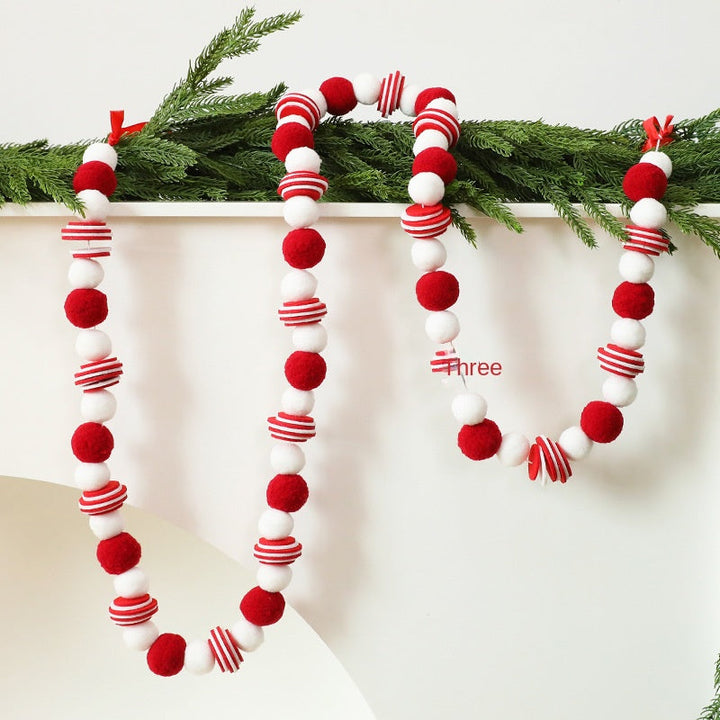 Red and White Christmas Felt Garland for Tree Decor