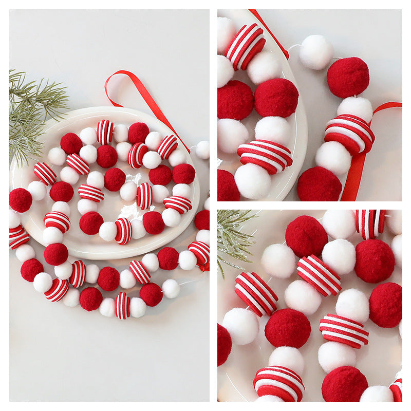 Red and White Christmas Felt Garland for Tree Decor