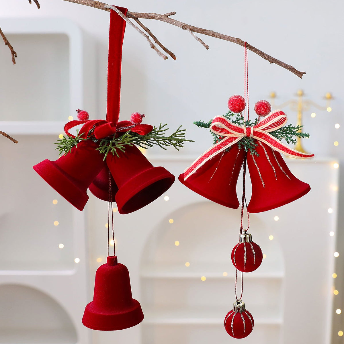 Velvet Christmas Bell Ornaments for Festive Holiday Decor